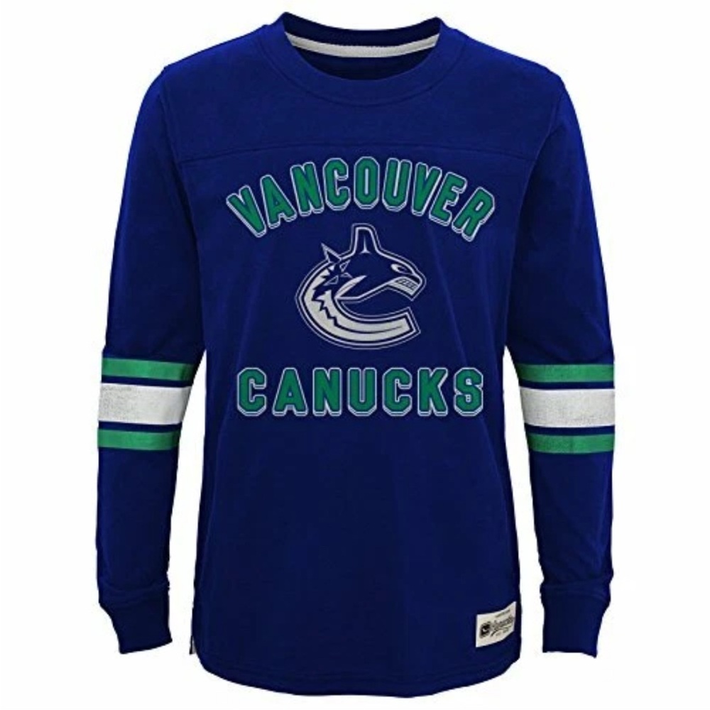 NWT [Legacy] Vancouver Canucks NHL Hockey Long Sleeve Shirt Blue Kids Large (7)